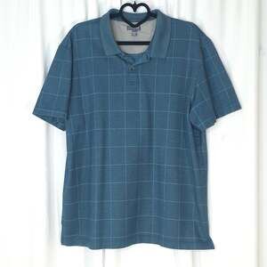 Van Heusen Men's XL Polo Short Sleeve Shirt Blue Large Check Golf Preppy Casual